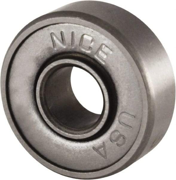 Nice - 3/16" Bore Diam, 11/16" OD, Double Shield Semi Ground Extra Light Radial Ball Bearing - 1/4" Wide, 1 Row, Round Bore, 170 Lb Static Capacity, 255 Lb Dynamic Capacity - Eagle Tool & Supply