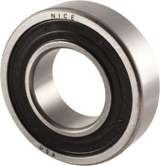 Nice - 1" Bore Diam, 2" OD, Double Seal Precision Ground Radial Ball Bearing - 9/16" Wide, 1 Row, Round Bore, 1,350 Lb Static Capacity, 2,967 Lb Dynamic Capacity - Eagle Tool & Supply