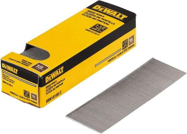 DeWALT - 18 Gauge 1-1/2" Long Brad Nails for Power Nailers - Steel, Bright Finish, Smooth Shank, Straight Stick Collation, Brad Head, Chisel Point - Eagle Tool & Supply