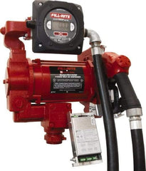 Tuthill - 27 GPM, 1" Hose Diam, Gasoline, Kerosene & Diesel Fuel AC High Flow Tank Pump with Automatic Nozzle & 900D Meter - Cast Iron Pump, 1-1/4" Inlet, 1" Outlet, 115/230 Volts, 18' Hose Length, 3/4 hp - Eagle Tool & Supply