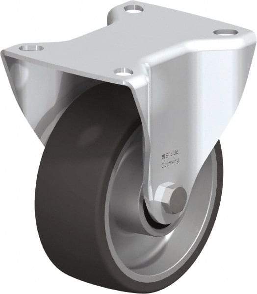 Blickle - 4" Diam x 1-37/64" Wide x 4-59/64" OAH Top Plate Mount Rigid Caster - Silicone Rubber, 220 Lb Capacity, Plain Bore Bearing, 3-15/16 x 3-3/8" Plate - Eagle Tool & Supply