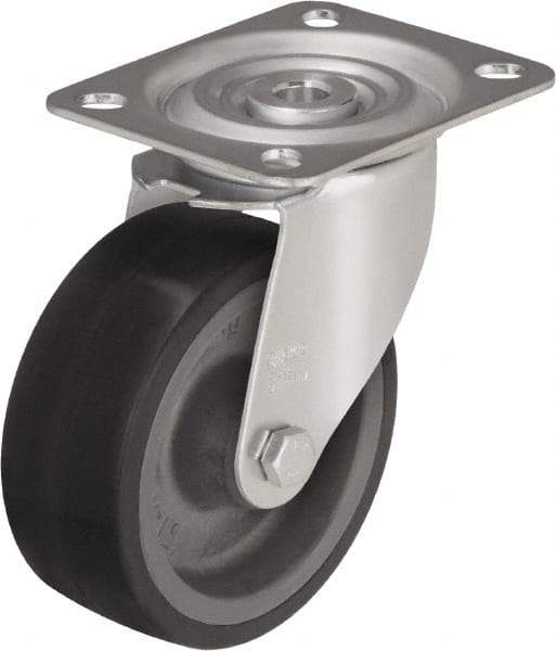 Blickle - 5" Diam x 1-37/64" Wide x 5-7/8" OAH Top Plate Mount Swivel Caster - Silicone Rubber, 264 Lb Capacity, Plain Bore Bearing, 3-15/16 x 3-3/8" Plate - Eagle Tool & Supply