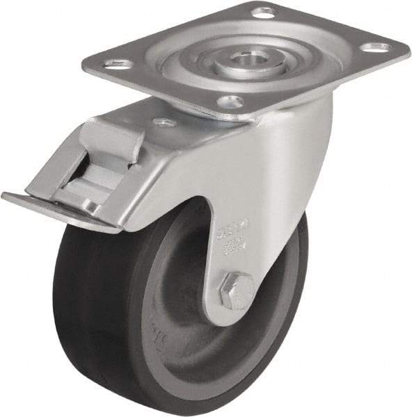 Blickle - 5" Diam x 1-37/64" Wide x 5-7/8" OAH Top Plate Mount Swivel Caster - Silicone Rubber, 264 Lb Capacity, Plain Bore Bearing, 3-15/16 x 3-3/8" Plate - Eagle Tool & Supply