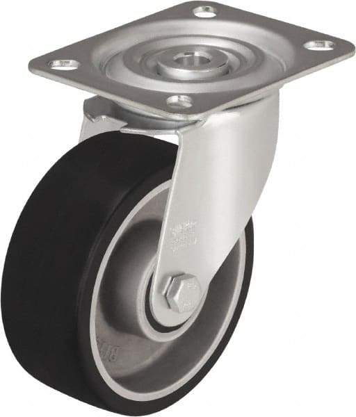 Blickle - 4" Diam x 1-9/16" Wide x 4-59/64" OAH Top Plate Mount Swivel Caster - Polyurethane-Elastomer, 220 Lb Capacity, Plain Bore Bearing, 3-15/16 x 3-3/8" Plate - Eagle Tool & Supply