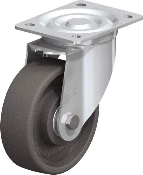 Blickle - 6" Diam x 2" Wide x 7-1/2" OAH Top Plate Mount Swivel Caster - Heat-Resistant Nylon, 770 Lb Capacity, Ball Bearing, 5-1/2 x 4-3/8" Plate - Eagle Tool & Supply