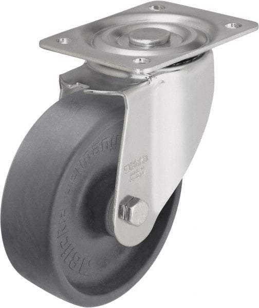 Blickle - 8" Diam x 2" Wide x 9-1/4" OAH Top Plate Mount Swivel Caster - Heat-Resistant Nylon, 770 Lb Capacity, Plain Bore Bearing, 5-1/2 x 4-3/8" Plate - Eagle Tool & Supply