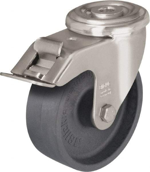 Blickle - 5" Diam x 1-9/16" Wide x 5-7/8" OAH Hollow Kingpin Mount Swivel Caster with Brake - Heat-Resistant Nylon, 330 Lb Capacity, Plain Bore Bearing, Hollow Kingpin Stem - Eagle Tool & Supply
