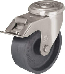 Blickle - 4" Diam x 1-3/16" Wide x 4-59/64" OAH Hollow Kingpin Mount Swivel Caster with Brake - Heat-Resistant Nylon, 330 Lb Capacity, Plain Bore Bearing, Hollow Kingpin Stem - Eagle Tool & Supply