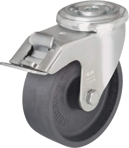 Blickle - 5" Diam x 1-3/16" Wide x 5-7/8" OAH Hollow Kingpin Mount Swivel Caster with Brake - Heat-Resistant Nylon, 330 Lb Capacity, Plain Bore Bearing, Hollow Kingpin Stem - Eagle Tool & Supply