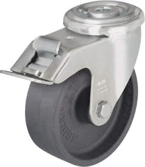Blickle - 5" Diam x 1-3/16" Wide x 5-7/8" OAH Hollow Kingpin Mount Swivel Caster with Brake - Heat-Resistant Nylon, 330 Lb Capacity, Plain Bore Bearing, Hollow Kingpin Stem - Eagle Tool & Supply