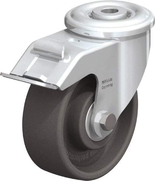 Blickle - 4" Diam x 1-1/2" Wide x 4-59/64" OAH Hollow Kingpin Mount Swivel Caster with Brake - Heat-Resistant Nylon, 330 Lb Capacity, Ball Bearing, Hollow Kingpin Stem - Eagle Tool & Supply