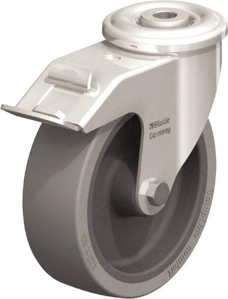 Blickle - 5" Diam x 1-9/16" Wide x 5-7/8" OAH Hollow Kingpin Mount Swivel Caster with Brake - Heat-Resistant Silicone Rubber, 264 Lb Capacity, Plain Bore Bearing, Hollow Kingpin Stem - Eagle Tool & Supply