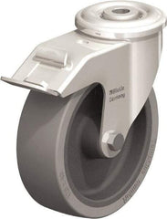 Blickle - 5" Diam x 1-9/16" Wide x 5-7/8" OAH Hollow Kingpin Mount Swivel Caster with Brake - Heat-Resistant Silicone Rubber, 264 Lb Capacity, Plain Bore Bearing, Hollow Kingpin Stem - Eagle Tool & Supply