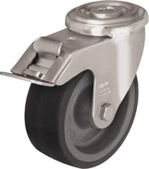 Blickle - 5" Diam x 1-9/16" Wide x 5-7/8" OAH Hollow Kingpin Mount Swivel Caster with Brake - Heat-Resistant Silicone Rubber, 264 Lb Capacity, Plain Bore Bearing, Hollow Kingpin Stem - Eagle Tool & Supply