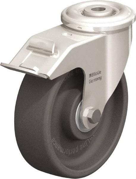 Blickle - 5" Diam x 1-9/16" Wide x 5-7/8" OAH Hollow Kingpin Mount Swivel Caster with Brake - Heat-Resistant Nylon, 330 Lb Capacity, Ball Bearing, Hollow Kingpin Stem - Eagle Tool & Supply