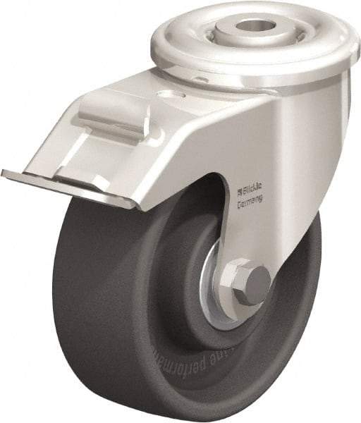 Blickle - 4" Diam x 1-1/2" Wide x 4-59/64" OAH Hollow Kingpin Mount Swivel Caster with Brake - Heat-Resistant Nylon, 330 Lb Capacity, Ball Bearing, Hollow Kingpin Stem - Eagle Tool & Supply