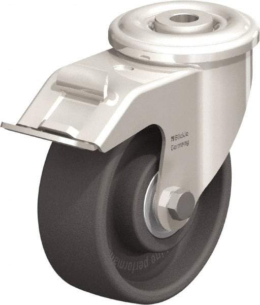 Blickle - 4" Diam x 1-1/2" Wide x 4-59/64" OAH Hollow Kingpin Mount Swivel Caster with Brake - Heat-Resistant Nylon, 330 Lb Capacity, Ball Bearing, Hollow Kingpin Stem - Eagle Tool & Supply
