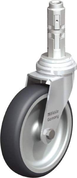 Blickle - 4" Diam x 63/64" Wide x 4-7/8" OAH Metal Expander Mount Swivel Caster - Rubber Elastomer (TPE), 154 Lb Capacity, Plain Bore Bearing, Metal Expander Stem - Eagle Tool & Supply