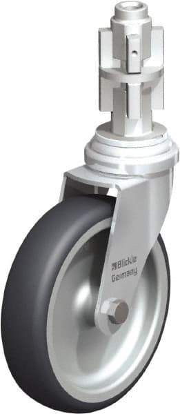 Blickle - 4" Diam x 63/64" Wide x 4-7/8" OAH Metal Expander Mount Swivel Caster - Rubber Elastomer (TPE), 154 Lb Capacity, Plain Bore Bearing, Metal Expander Stem - Eagle Tool & Supply