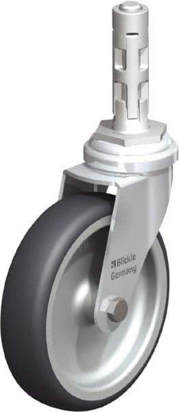Blickle - 4" Diam x 63/64" Wide x 4-7/8" OAH Metal Expander Mount Swivel Caster - Rubber Elastomer (TPE), 154 Lb Capacity, Plain Bore Bearing, Metal Expander Stem - Eagle Tool & Supply