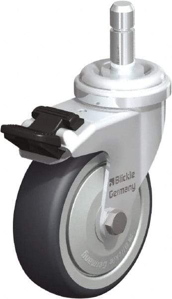 Blickle - 3" Diam x 63/64" Wide x 3-55/64" OAH Stem Mount Swivel Caster with Brake - Rubber Elastomer (TPE), 165 Lb Capacity, Ball Bearing, Friction Stem - Eagle Tool & Supply