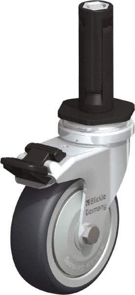 Blickle - 3" Diam x 63/64" Wide x 4" OAH Stem Mount Swivel Caster with Brake - Rubber Elastomer (TPE), 165 Lb Capacity, Ball Bearing, Round Stem - Eagle Tool & Supply