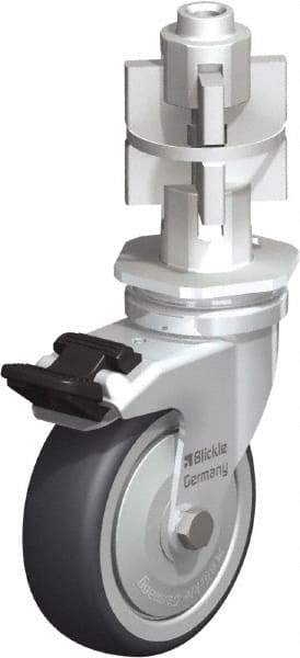 Blickle - 3" Diam x 63/64" Wide x 4" OAH Metal Expander Mount Swivel Caster with Brake - Rubber Elastomer (TPE), 165 Lb Capacity, Ball Bearing, Metal Expander Stem - Eagle Tool & Supply