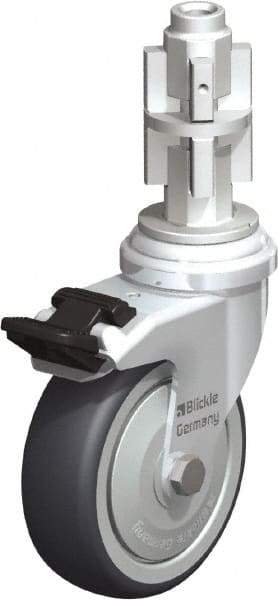 Blickle - 3" Diam x 63/64" Wide x 4" OAH Metal Expander Mount Swivel Caster with Brake - Rubber Elastomer (TPE), 165 Lb Capacity, Ball Bearing, Metal Expander Stem - Eagle Tool & Supply