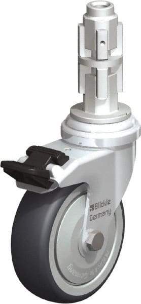 Blickle - 3" Diam x 63/64" Wide x 4" OAH Metal Expander Mount Swivel Caster with Brake - Rubber Elastomer (TPE), 165 Lb Capacity, Ball Bearing, Metal Expander Stem - Eagle Tool & Supply