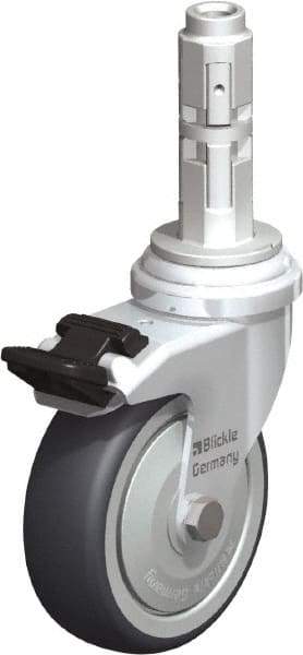Blickle - 3" Diam x 63/64" Wide x 4" OAH Metal Expander Mount Swivel Caster with Brake - Rubber Elastomer (TPE), 165 Lb Capacity, Ball Bearing, Metal Expander Stem - Eagle Tool & Supply