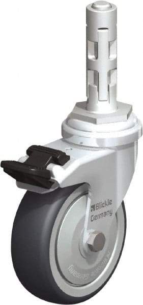 Blickle - 3" Diam x 63/64" Wide x 4" OAH Metal Expander Mount Swivel Caster with Brake - Rubber Elastomer (TPE), 165 Lb Capacity, Ball Bearing, Metal Expander Stem - Eagle Tool & Supply