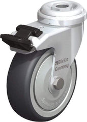 Blickle - 3" Diam x 63/64" Wide x 3-27/32" OAH Hollow Kingpin Mount Swivel Caster with Brake - Rubber Elastomer (TPE), 165 Lb Capacity, Ball Bearing, Hollow Kingpin Stem - Eagle Tool & Supply