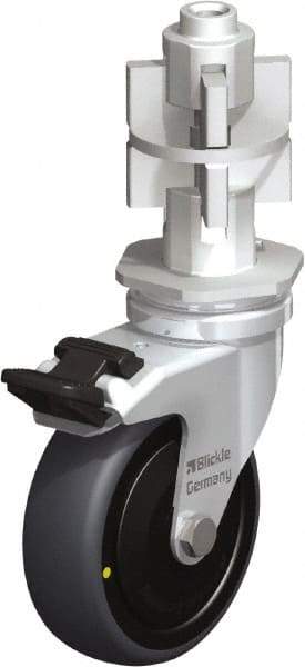 Blickle - 3" Diam x 63/64" Wide x 4" OAH Metal Expander Mount Swivel Caster with Brake - Rubber Elastomer (TPE), 110 Lb Capacity, Ball Bearing, Metal Expander Stem - Eagle Tool & Supply