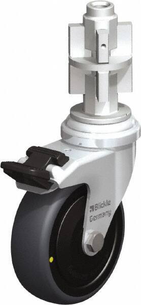 Blickle - 3" Diam x 63/64" Wide x 4" OAH Metal Expander Mount Swivel Caster with Brake - Rubber Elastomer (TPE), 110 Lb Capacity, Ball Bearing, Metal Expander Stem - Eagle Tool & Supply