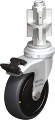 Blickle - 3" Diam x 63/64" Wide x 4" OAH Metal Expander Mount Swivel Caster with Brake - Rubber Elastomer (TPE), 110 Lb Capacity, Ball Bearing, Metal Expander Stem - Eagle Tool & Supply
