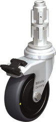 Blickle - 3" Diam x 63/64" Wide x 4" OAH Metal Expander Mount Swivel Caster with Brake - Rubber Elastomer (TPE), 110 Lb Capacity, Ball Bearing, Metal Expander Stem - Eagle Tool & Supply