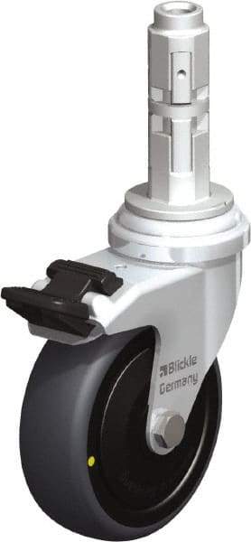 Blickle - 3" Diam x 63/64" Wide x 4" OAH Metal Expander Mount Swivel Caster with Brake - Rubber Elastomer (TPE), 110 Lb Capacity, Ball Bearing, Metal Expander Stem - Eagle Tool & Supply