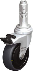 Blickle - 3" Diam x 63/64" Wide x 4" OAH Metal Expander Mount Swivel Caster with Brake - Rubber Elastomer (TPE), 110 Lb Capacity, Ball Bearing, Metal Expander Stem - Eagle Tool & Supply