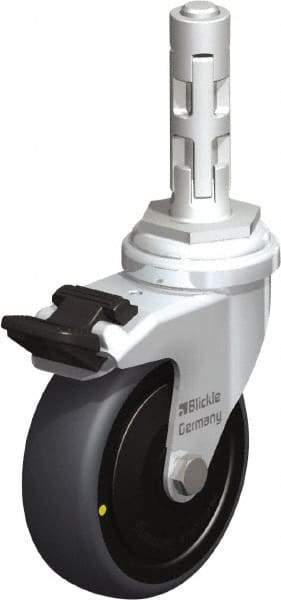Blickle - 3" Diam x 63/64" Wide x 4" OAH Metal Expander Mount Swivel Caster with Brake - Rubber Elastomer (TPE), 110 Lb Capacity, Ball Bearing, Metal Expander Stem - Eagle Tool & Supply