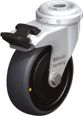 Blickle - 3" Diam x 63/64" Wide x 3-27/32" OAH Hollow Kingpin Mount Swivel Caster with Brake - Rubber Elastomer (TPE), 110 Lb Capacity, Ball Bearing, Hollow Kingpin Stem - Eagle Tool & Supply
