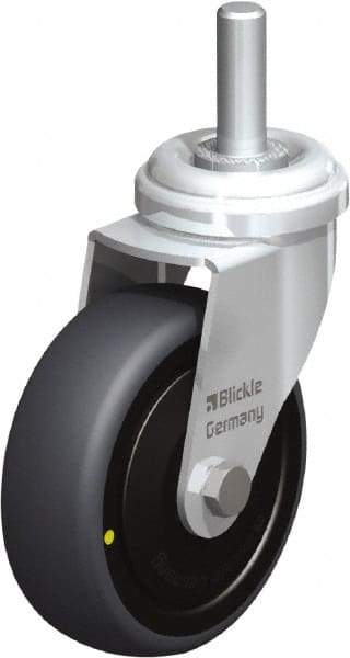 Blickle - 3" Diam x 63/64" Wide x 3-27/32" OAH Stem Mount Swivel Caster - Rubber Elastomer (TPE), 110 Lb Capacity, Ball Bearing, 3/8 x 1-13/16" Threaded Stem - Eagle Tool & Supply