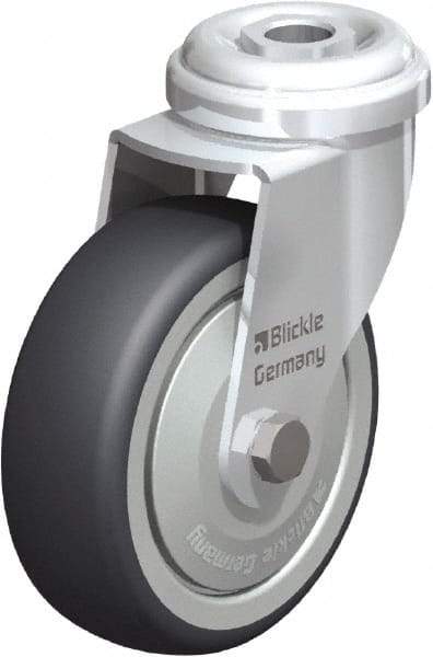 Blickle - 3" Diam x 63/64" Wide x 3-27/32" OAH Hollow Kingpin Mount Swivel Caster - Rubber Elastomer (TPE), 165 Lb Capacity, Ball Bearing, Hollow Kingpin Stem - Eagle Tool & Supply