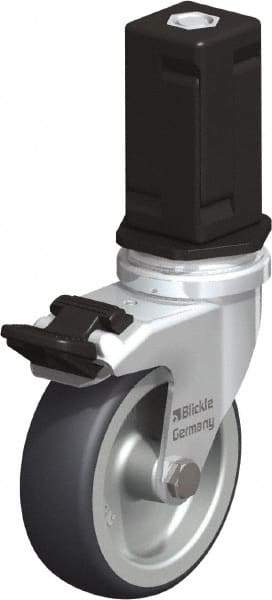 Blickle - 3" Diam x 63/64" Wide x 4" OAH Stem Mount Swivel Caster with Brake - Rubber Elastomer (TPE), 165 Lb Capacity, Plain Bore Bearing, Square Stem - Eagle Tool & Supply