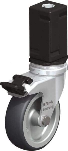 Blickle - 3" Diam x 63/64" Wide x 4" OAH Stem Mount Swivel Caster with Brake - Rubber Elastomer (TPE), 165 Lb Capacity, Plain Bore Bearing, Square Stem - Eagle Tool & Supply