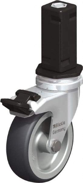 Blickle - 3" Diam x 63/64" Wide x 4" OAH Stem Mount Swivel Caster with Brake - Rubber Elastomer (TPE), 165 Lb Capacity, Plain Bore Bearing, Square Stem - Eagle Tool & Supply