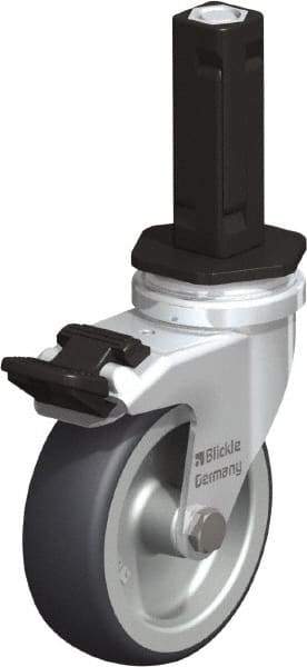 Blickle - 3" Diam x 63/64" Wide x 4" OAH Stem Mount Swivel Caster with Brake - Rubber Elastomer (TPE), 165 Lb Capacity, Plain Bore Bearing, Square Stem - Eagle Tool & Supply