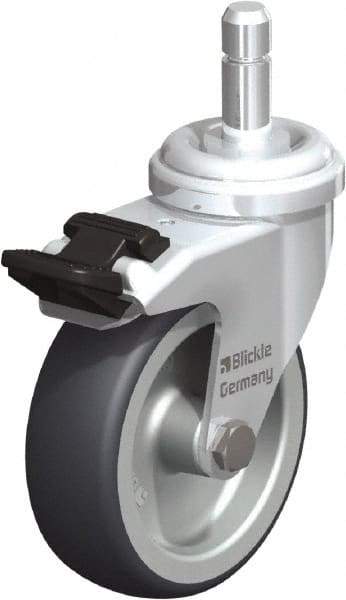 Blickle - 3" Diam x 63/64" Wide x 3-55/64" OAH Stem Mount Swivel Caster with Brake - Rubber Elastomer (TPE), 165 Lb Capacity, Plain Bore Bearing, Friction Stem - Eagle Tool & Supply