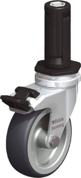 Blickle - 3" Diam x 63/64" Wide x 4" OAH Stem Mount Swivel Caster with Brake - Rubber Elastomer (TPE), 165 Lb Capacity, Plain Bore Bearing, Round Stem - Eagle Tool & Supply