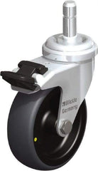 Blickle - 3" Diam x 63/64" Wide x 3-27/32" OAH Stem Mount Swivel Caster with Brake - Rubber Elastomer (TPE), 110 Lb Capacity, Plain Bore Bearing, Friction Stem - Eagle Tool & Supply