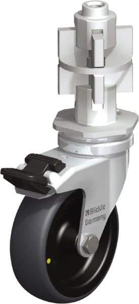 Blickle - 3" Diam x 63/64" Wide x 4" OAH Metal Expander Mount Swivel Caster with Brake - Rubber Elastomer (TPE), 110 Lb Capacity, Plain Bore Bearing, Metal Expander Stem - Eagle Tool & Supply